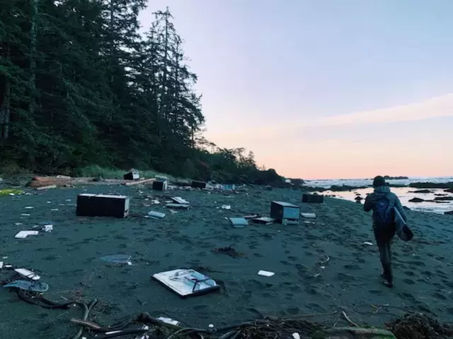 In late October debris was scattered over a beach near Raft Cove, south of Cape Scott on Vancouver Island’s west coast. (Submitted photo)