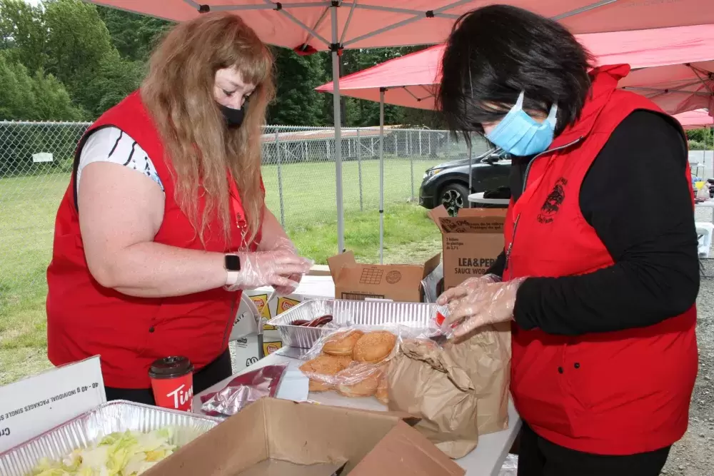 Teechuktl employees Susanne Marsh (left) and Jody Baker prepare lunches for pick up in Dry Creek Park on June 15. (Eric Plummer photo)