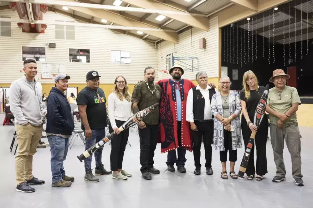 New funding for a bighouse is announced in Maaqtusiis Secondary on Flores Island, British Columbia, on August 10, 2022.