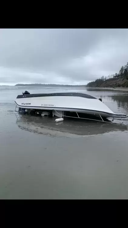 The Princess M capsized and was temporarily lost when Elmer Frank and others went out to rescue two Ahousaht fishermen on Saturday, May 1. (Submitted photo) 