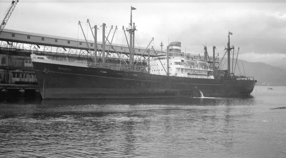 MV Schiedyk tied up in Vancouver in the 1960s.