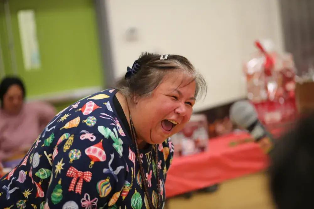 Lisa Watts led the crowd through a short "laughter yoga" session.