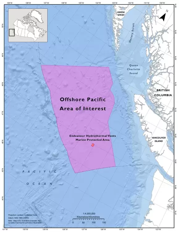 The proposed Tang.ɢwan-ḥačxʷiqak-Tsig̱is Marine Protected Area. (DFO map)