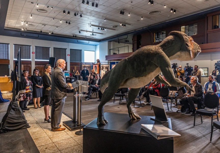 Premier John Horgan announces the construction of a new Royal B.C. Museum over the next seven years at a press conference in Victoria May 13. (Province of B.C. photo)