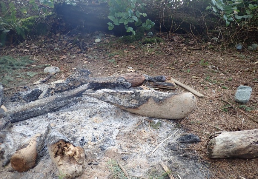 A fire stile smouldering was found near Hesquiaht Harbour on Feb. 16. (Submitted photo)